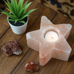 Zoutsteen Waxinelichthouder Oranje Ster (Ca. 1 kg – 12 x 7 cm)