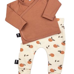 Set broekje appels en overslag shirt roze klei