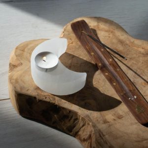 Waxinelichthouder Edelsteen Seleniet Maan ca 350 gram