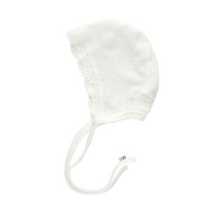 Strikmutsje wol/zijde met kant – ecru