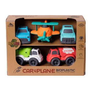 Speelset Auto’s en Vliegtuig – Bioplastic – 5 Stuks