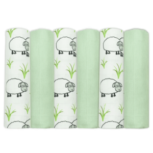 Hydrofiele Doeken – Schaapjes – Biologisch Katoen – 6 stuks – MuslinZ