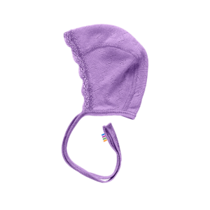 Strikmutsje wol/zijde met kant – Paars
