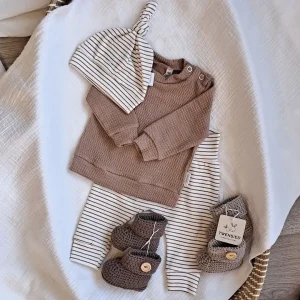 Babykleding set streepje taupe