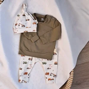 Babykleding set bouwvoertuigen