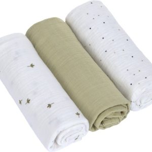 Lässig Hydrofiele luier swaddle doek 3 stuks 85 x 85 cm – Leave olive