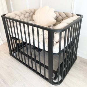 Co-sleeper ledikant zwart met vlechtbumper